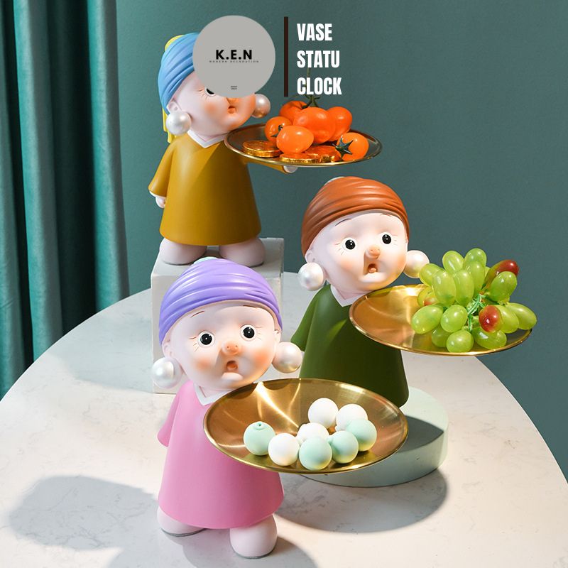 Khay đựng chìa khóa hình cô gái, khay để chìa khoá decor phòng khách, đá composite KENDECOR