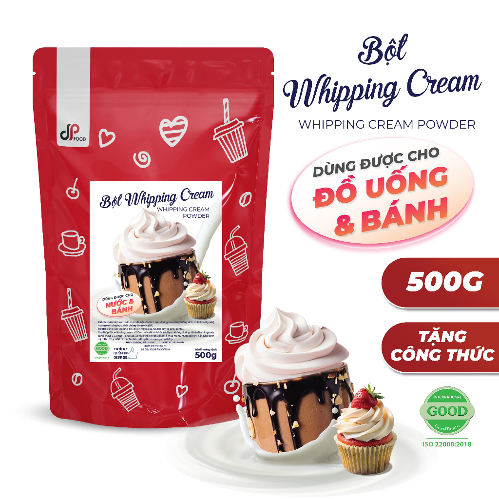 Bột Whipping Cream DP FOOD 500G - Làm topping đồ uống, kem tươi, bánh kem, bông kem dạng xịt,...