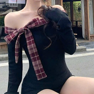 Áo Trễ Vai Nữ, Áo Thun Lệch Vai, Áo Thiết Kế Thắt Nơ Caro Body Phong Cách Gợi Cảm