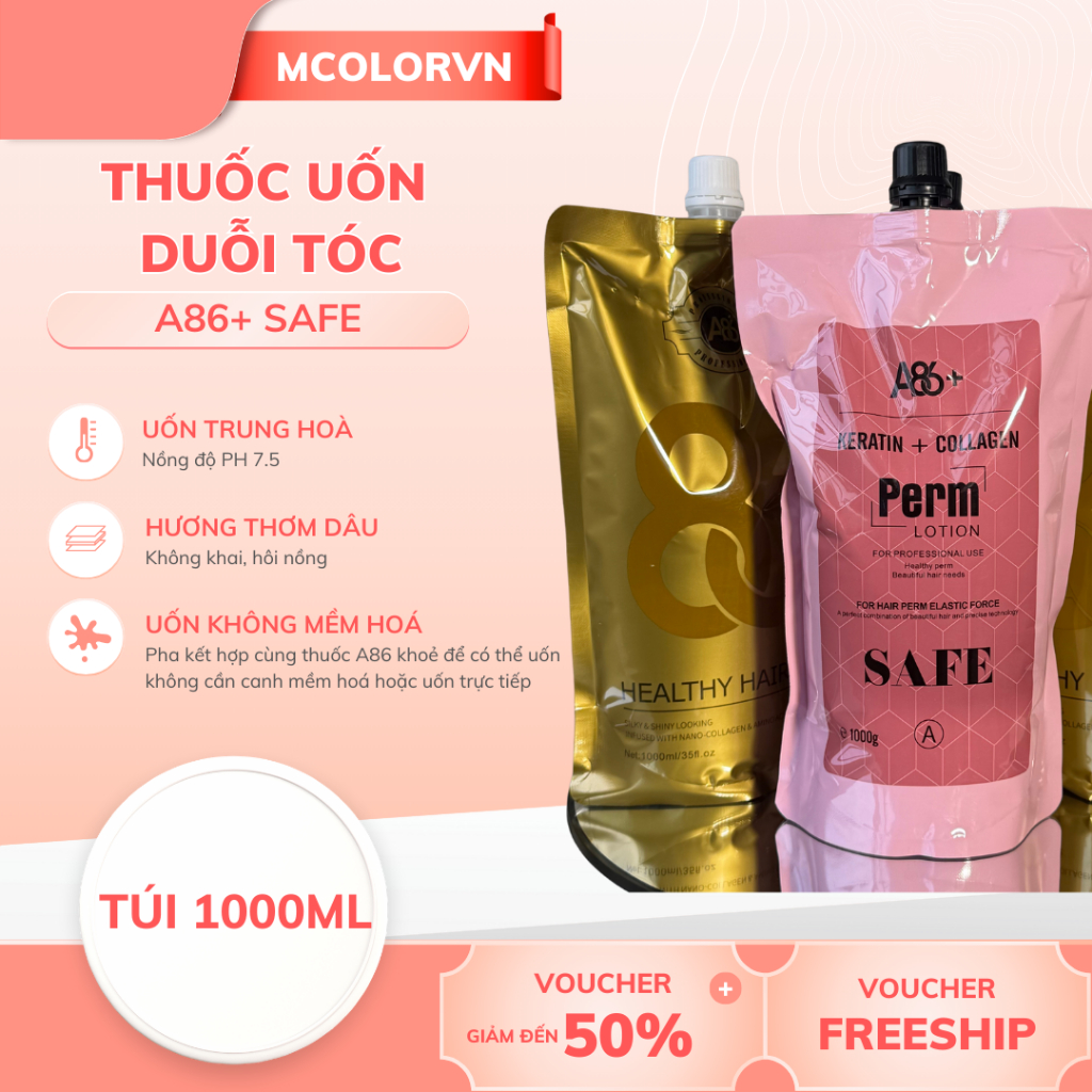 Thuốc uốn duỗi trung hoà A86 SAFE uốn duỗi không mềm hoá hương dâu dạng kem đậm đặc túi 1000ml