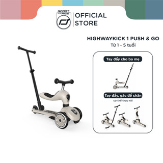 Xe scooter trẻ em Scoot and Ride Highwaykick 1 Push and Go (Ash) - Tích hợp xe chòi chân cho bé có tay cầm đẩy phía sau