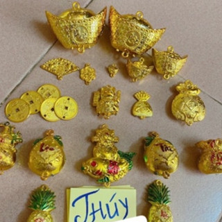 Combo sỉ 50 Thỏi vàng, đồng xu tài lộc, các loại hoa quả nhựa xi vàng nhỏ xinh trang trí oản |Phụ kiện trang trí