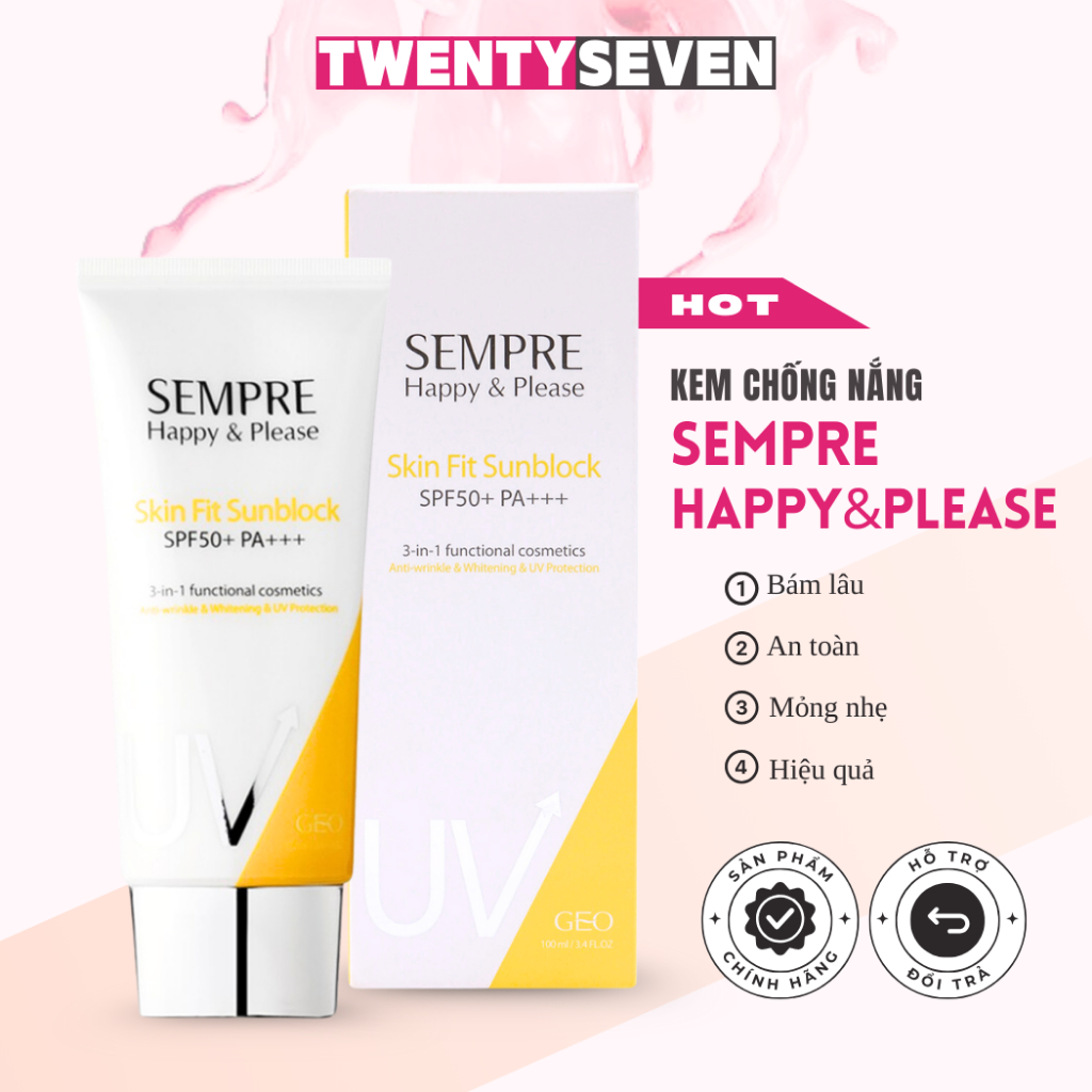 Kem Chống Nắng Geo Lamy Sempre Happy & Please Skin Fit Sunblock SPF50+ PA+++ Dưỡng trắng da - 100g