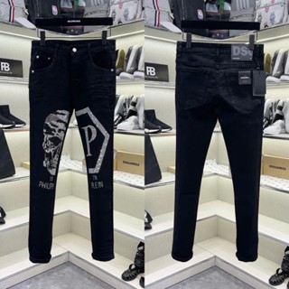 Quần Jean Nam Đen Philip Đầu Lâu - Quần Jean Đính Đá Vladak Cao Cấp Dáng Slimfit Biker Thời Thượng - Quần Bò Đính Đá