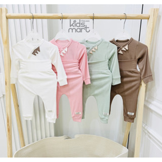 bộ quần áo sơ sinh dài tay tăm lạnh thun giãn mềm mại cho bé phối răng khủng long Anmina AMI0255