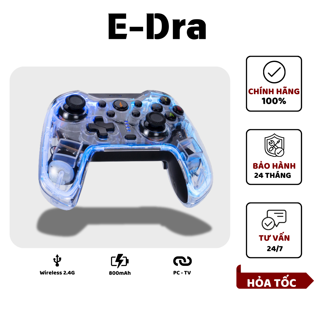 Tay cầm chơi game EDRA EGP7603 Pin 800mAh Đa Kết Nối, Sử Dụng Cho PC, Android TV