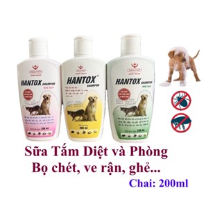 Sữa tắm trị ve, rận, bọ chét, ghẻ trên Chó Mèo Pet Thú Cưng HANTOX SHAMPOO Nhũ bạc Chai 200ml Sx tại Hanvet VN