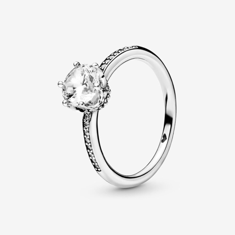 CHÍNH HÃNG - PANDORA Clear Sparkling Crown Solitaire Ring (Silver Sterling, Zircona) - Nhẫn bạc 925,