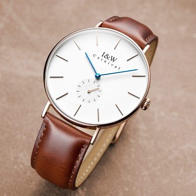 Đồng hồ nam chính hãng I&W Carnival 8848G-D1 Kính sapphire,Chống nước 30M,BH 24 tháng,Máy điện tử (Quartz,dây da nâu xịn