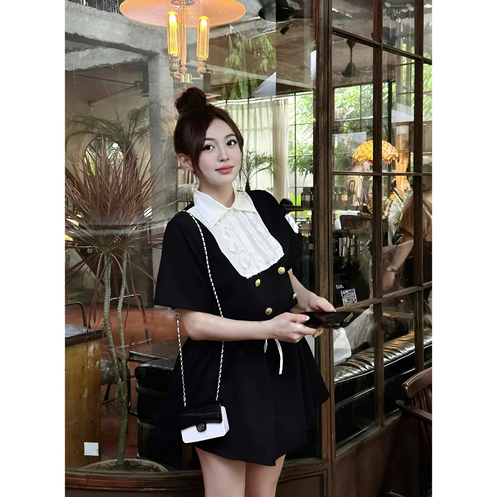 Set 2 Món Gồm Áo Sơ Mi Tiểu Thư Phối Bèo Ly Nguc + Quần Váy Dáng Xoè Dây Eo | BigBuy360 - bigbuy360.vn