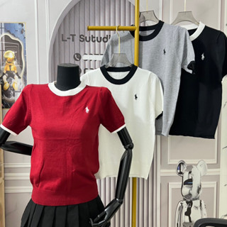 Áo len cổ tròn hoạ tiết ngựa thêu tay cộc tay pha, chất len mỏng mặc bốn mùa mã 856