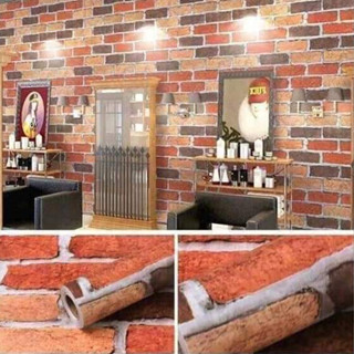 10 mét Giấy dán tường giả gạch đỏ keo sẵn khổ 45 cm, giấy dán tường bằng gạch, giấy dán quán cafe, giấy dính tường 3D