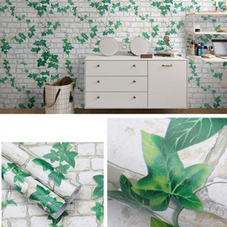 10M Giấy Dán Tường Giả Gạch Dây Leo Xanh khổ rộng 45cm, Giấy dính tường vân gạch, giấy dính tường hình dây leo