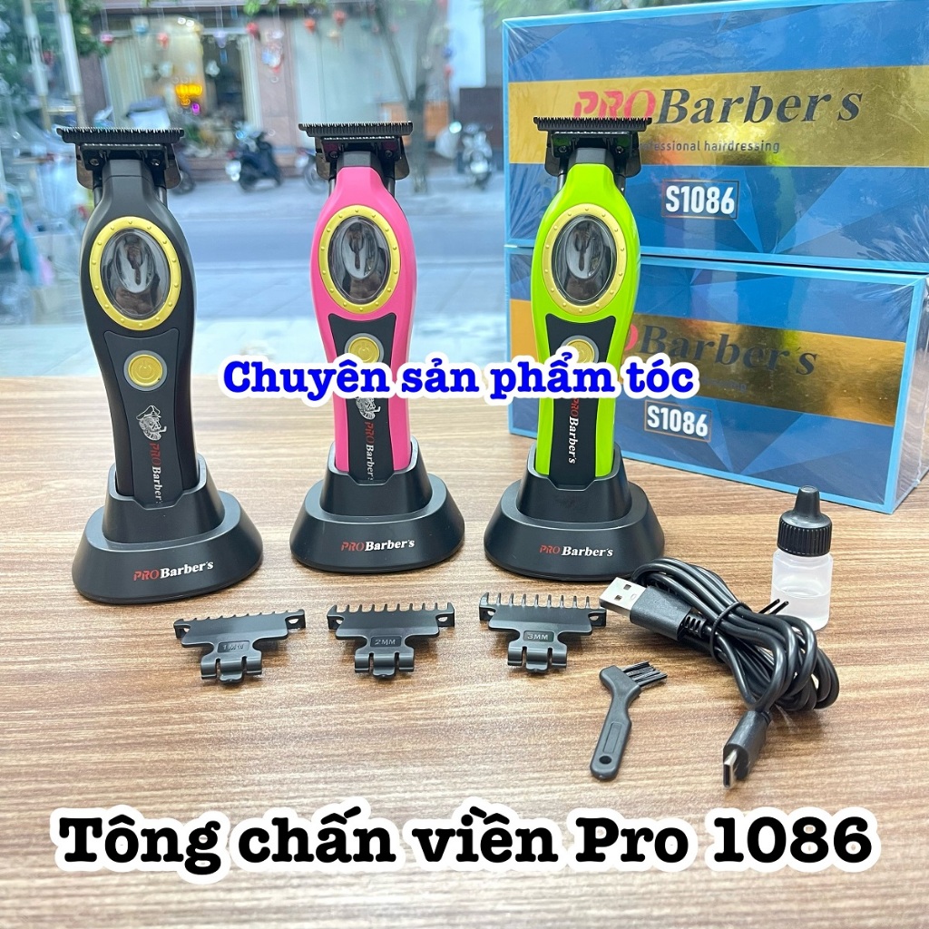 ✅Pro Barber Tông đơ chấn viền Pro Barber 1086 cao cấp sắc nét S10863 màu xanh đen hồng lưỡi thép khô