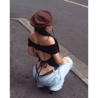 Áo thun trễ vai FAERIE - Eri Top freesize buộc dây sau hở lưng hack eo dành cho nữ [TẶNG KÈM NƠ ĐỎ]