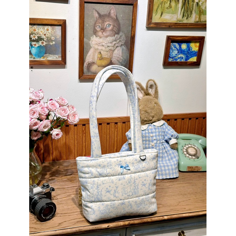 [Junie Handmade] Túi Tote Mini Size Hoạ Tiết Thỏ Xanh Xinh Xắn Cottage Rabbit