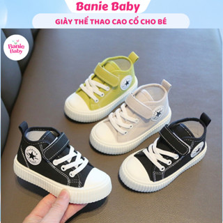 Giày Thể Thao Cao Cổ Canvas Cho Bé Trai Bé Gái Từ 1 Đến 7 Tuổi Phong Cách Hàn Quốc, Giày Vải Quai Dán Đế Mềm Êm Chân