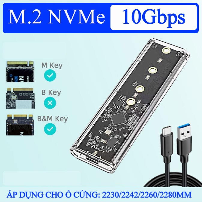 Box Ổ Cứng NVMe M.2 SATA/NGFF NVMe SSD Ổ Cứng Di Động Trong Suốt