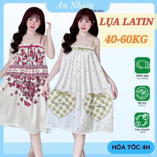 [40-70Kg] Đầm váy ngủ 2 dây Lụa Latin siêu mềm mịn và thoải mái - bầu bí bon chen được