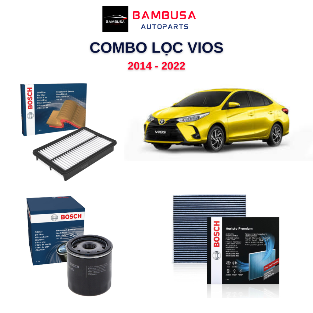 Lọc nhớt, lọc gió, lọc điều hòa TOYOTA VIOS đời 2014-2022 Bosch chính hãng