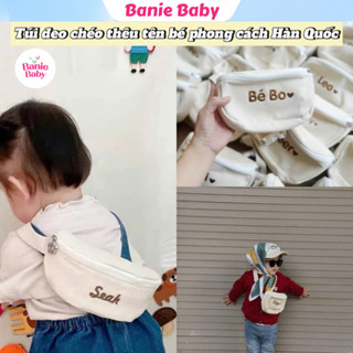 (THÊU TÊN) Túi bao tử đeo chéo thêu tên cho bé phong cách Hàn Quốc, túi đựng lì xì, túi đeo chéo du lịch cho bé - Banie