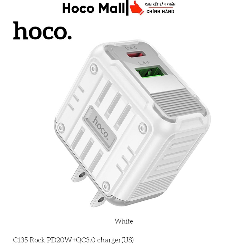 Củ Sạc Nhanh 20W Hoco C135, 2 Cổng Sạc Nhanh PD 20W / QC 3.0, Thiết Kế Nhỏ Gọn, Sạc Nhanh Ổn Định, B