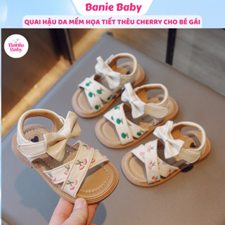 Dép Sandal Quai Hậu Bé Gái 1-7 Tuổi Quai Da Mềm Thêu Cherry Gắn Nơ Xinh Xắn Phong Cách Tiểu Thư Hàn Quốc Banie Baby