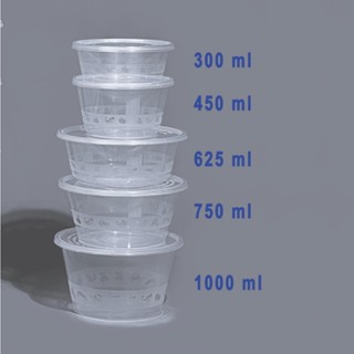 Hộp nhựa tròn trong suốt 300ml - 1000ml (Bán lẻ lốc 10 hộp)