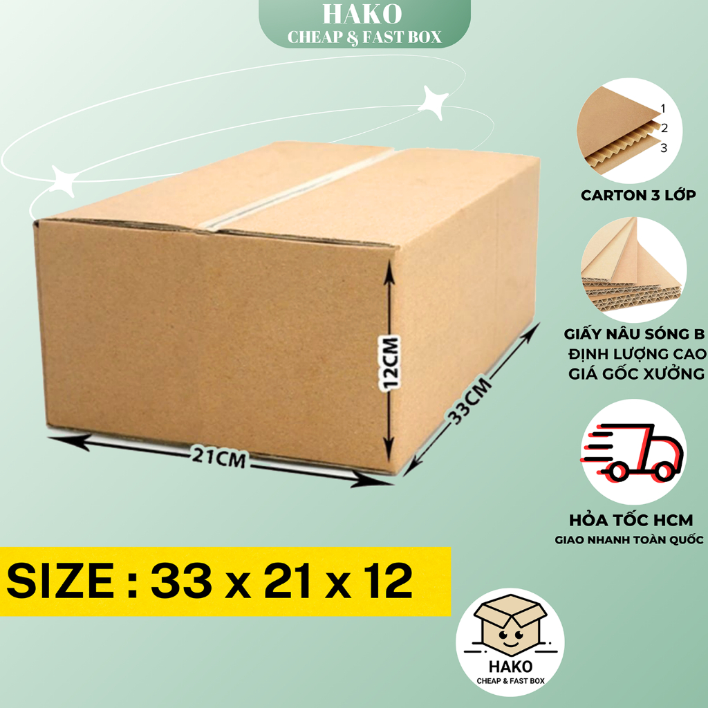 Size 33x21x12 , thùng giấy hộp carton đóng hàng Hako box HK36