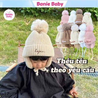 (THÊU TÊN) Mũ Len Cho Bé, Mũ Len Bịt Tai Thêu Tên Theo Yêu Cầu Phong Cách Hàn Quốc, Mũ Len Dệt Kim Lót Lông Siêu Ấm