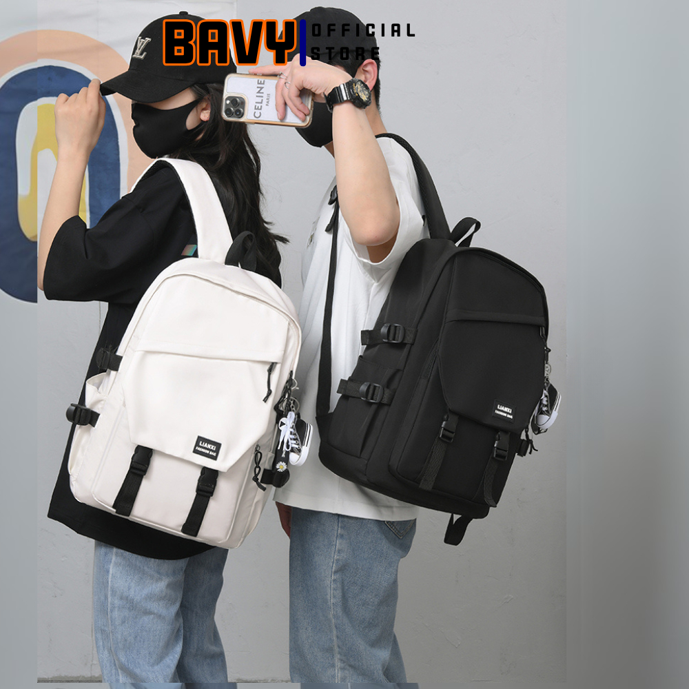Cặp sách nữ cấp 2 cấp 3 thời trang Hàn Quốc nhiều ngăn cute vải chống nước đựng laptop 15.6 inch BAV