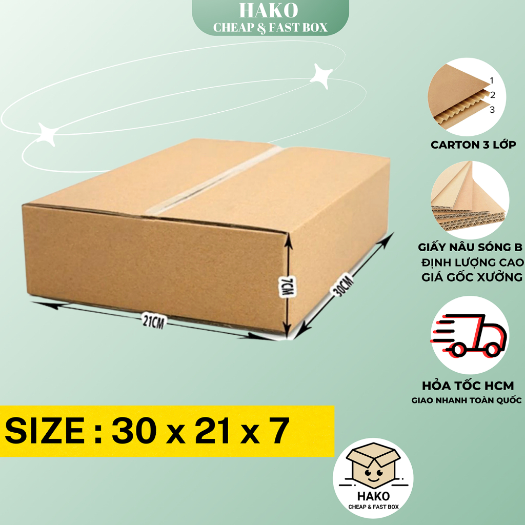 Size 30x21x7 , thùng giấy hộp carton đóng hàng Hako box HK58