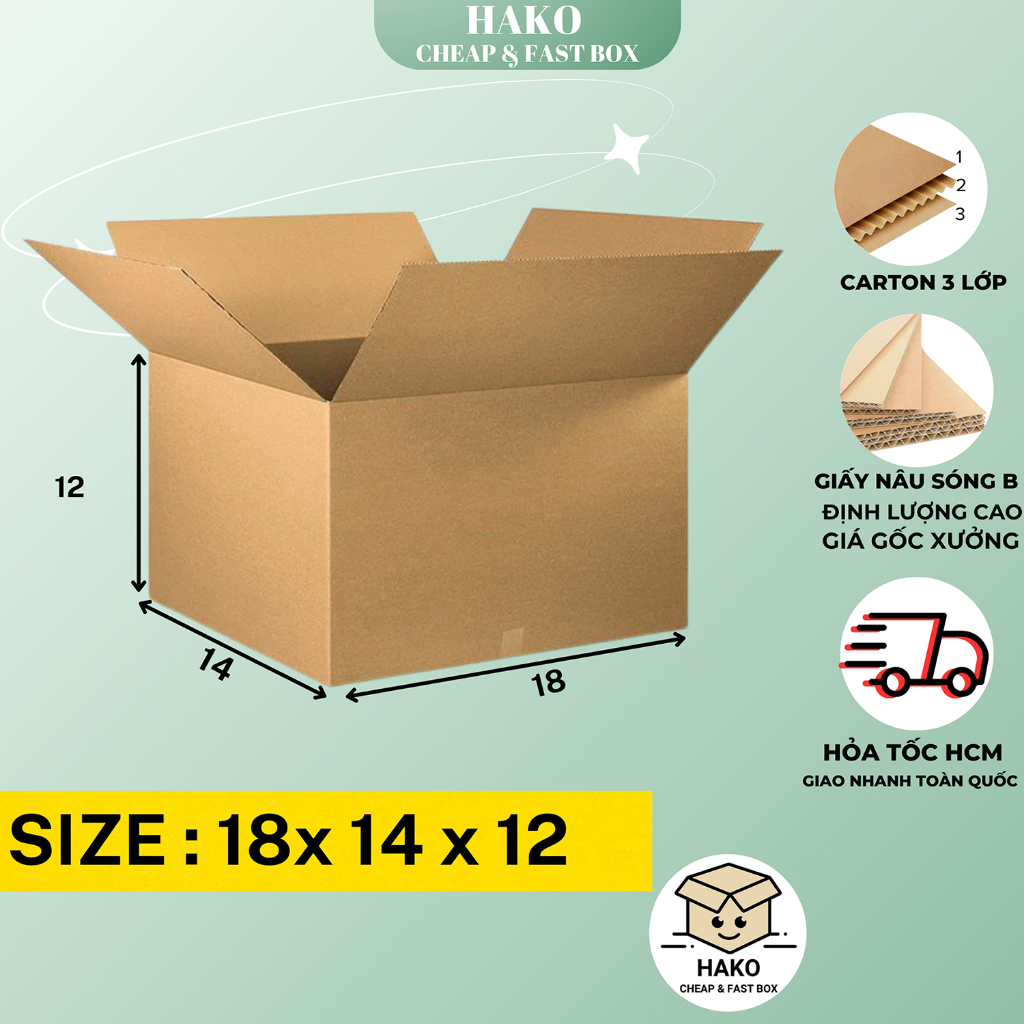 Size 18x14x12 , thùng giấy hộp carton đóng hàng Hako box HK27