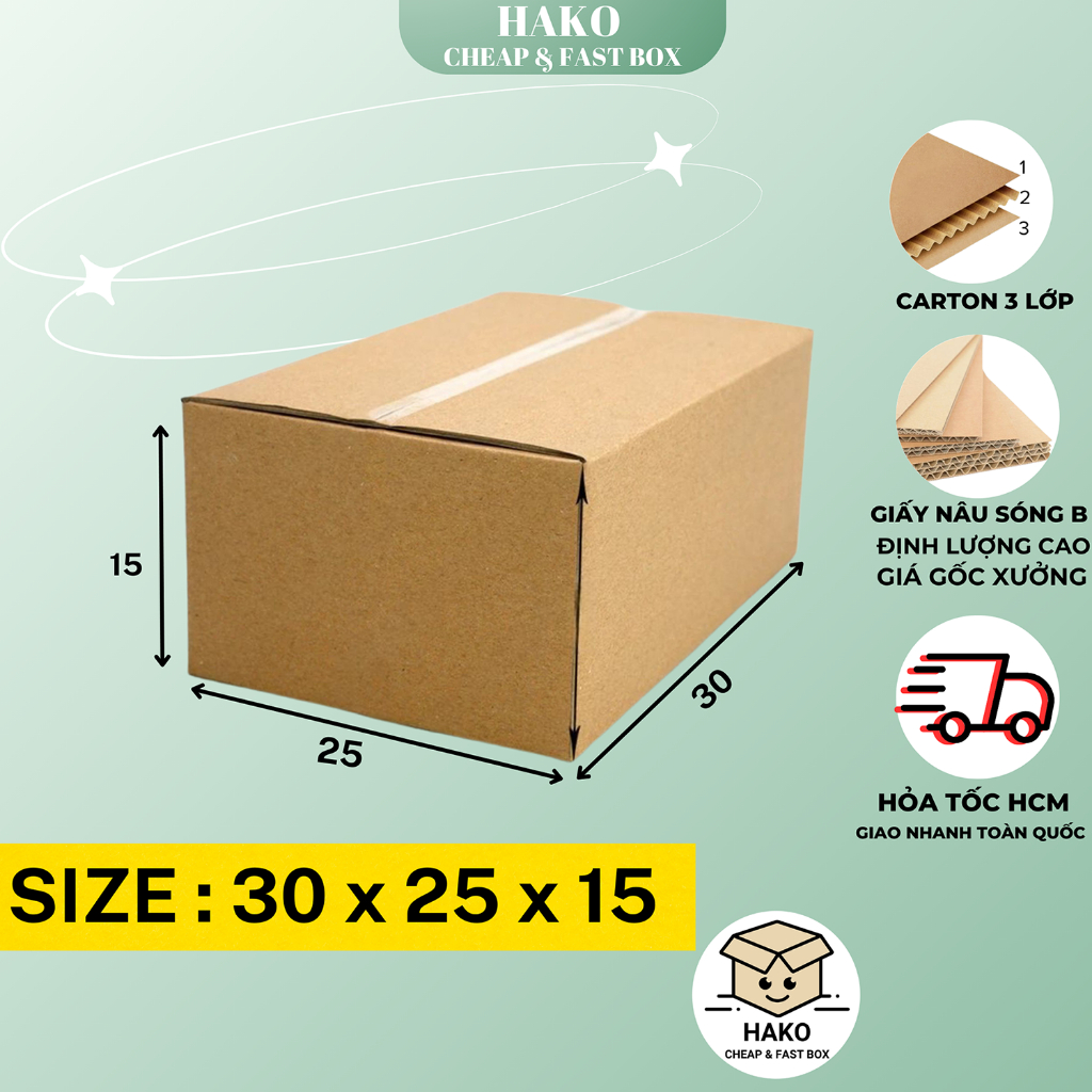Size 30x25x15 , thùng giấy hộp carton đóng hàng Hako box HK60