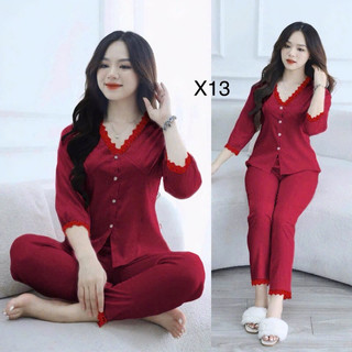 Set Bộ đồ mặc nhà lụa vân gỗ cao cấp cổ viền ren quyến rũ, sang trọng