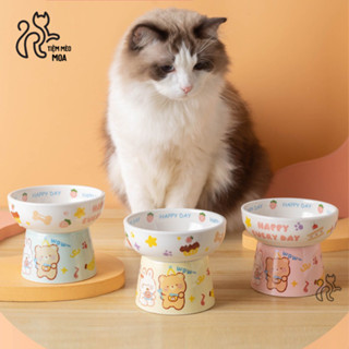 Chén ăn bằng sứ đế cao chống gù cho thú cưng - Tiệm Mèo Moa