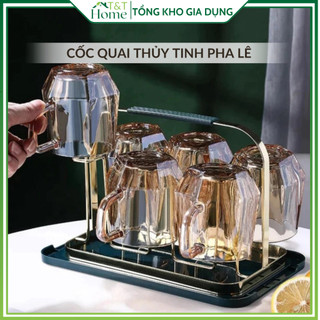  Cốc Quai Thủy Tinh Pha Lê Ly Bầu Màu Vàng Vàng Thiết Kế Đế Hình Ngũ Giác Thể Tích 260ml ZB1004-hp 