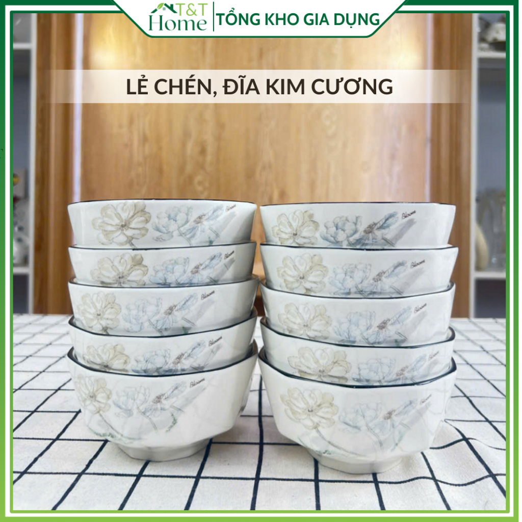 Lẻ Chén Bát, Đĩa Kim Cương Chất Liệu Sứ Cao Cấp Sử Dụng An Toàn Với Lò Vi Sóng, Máy Rửa Bát
