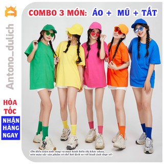 Combo Áo, Mũ, Tất Đồng Phục Du Lịch – Nhiều Màu Nổi Bật Cho Hội Nhóm & Gia Đình & bạn thân, hội chị em || Antono Du Lịch