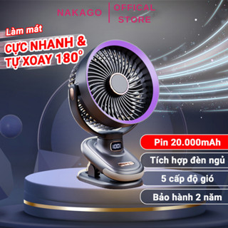 Quạt Tích Điện Mini Hẹn Giờ Xoay Tự Động Cao Cấp 20.000mah Kèm Đèn Ngủ Không Gây Tiếng Ồn Cho Bé N12