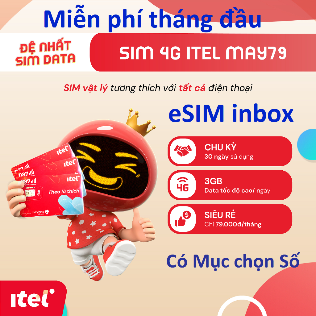 Sim 4G iTEL MAY79 VINAPHONE [Miễn phí tháng đầu] 90G mỗi tháng, MAY89 gọi Vinaphone miễn phí 90Gb