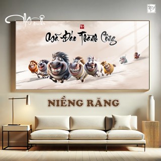 Tranh vô tri MÃ ĐÁO THÀNH CÔNG - MÃI DÉLL THÀNH CÔNG ngựa chế hài hước, Tranh gỗ tráng gương bo viền