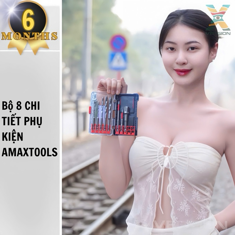 Bộ phụ kiện 8 chi tiết Amaxtools tặng kèm đầu bắn tôn và chuyển bulong sảng vít