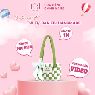 Túi kẹp nách EBI HANDMADE tự đan mẫu kẻ caro len Chunky bông mềm mịn phong cách Hàn Quốc làm tặng người thương - ES34