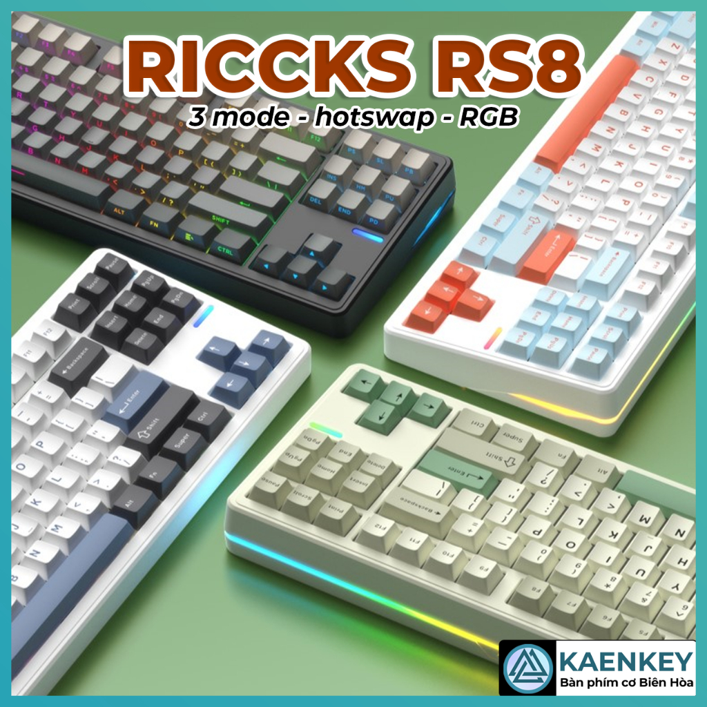 RICCKS RS8: Full build 3 modes, hotswap mạch xuôi, RGB, plate FR4/PC, VIA/qmk full foam bàn phím cơ 