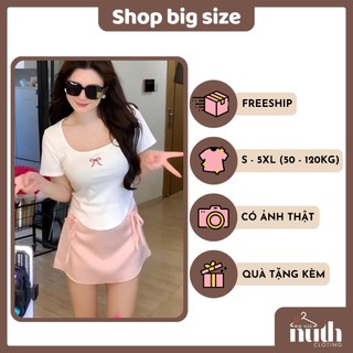 [CÓ SẴN] Áo bigsize cổ vuông vạt bầu thêu hình nơ dáng ôm thon gọn phong cách Hàn Quốc (có bigsize 50-100kg)