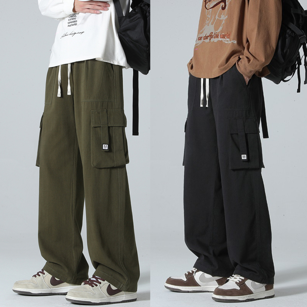 Quần dài nam nữ túi hộp Form suông ống rộng Quần Cargo Pants dài chất liệu kaki dày dặn cao cấp, Lưng thun điều chỉnh