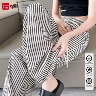 Quần Ống Rộng Nữ Qiien Quần Suông Kẻ Sọc Form Vừa Xinh Vừa Dễ Mặc Chất Liệu Đũi Xốp Dầy Dặn Mềm Mát 