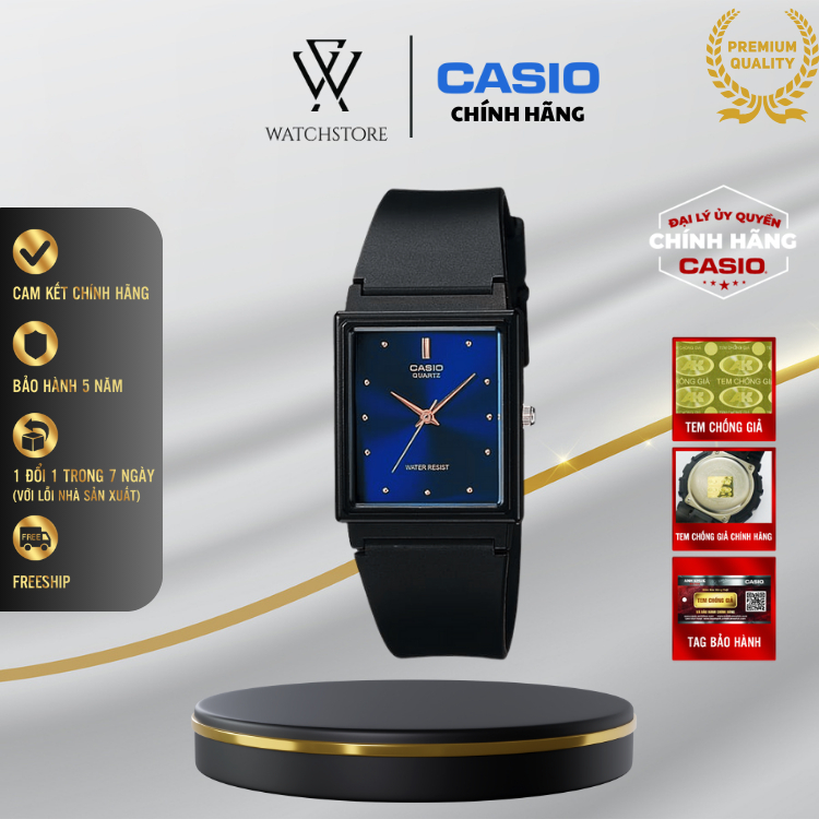 Đồng Hồ Nam/Nữ Casio MQ-38-2ADF Màu Xanh Navy Kim Vàng Mặt Kính Khoáng 26.5mm Chống Nước Dây Nhựa Ch