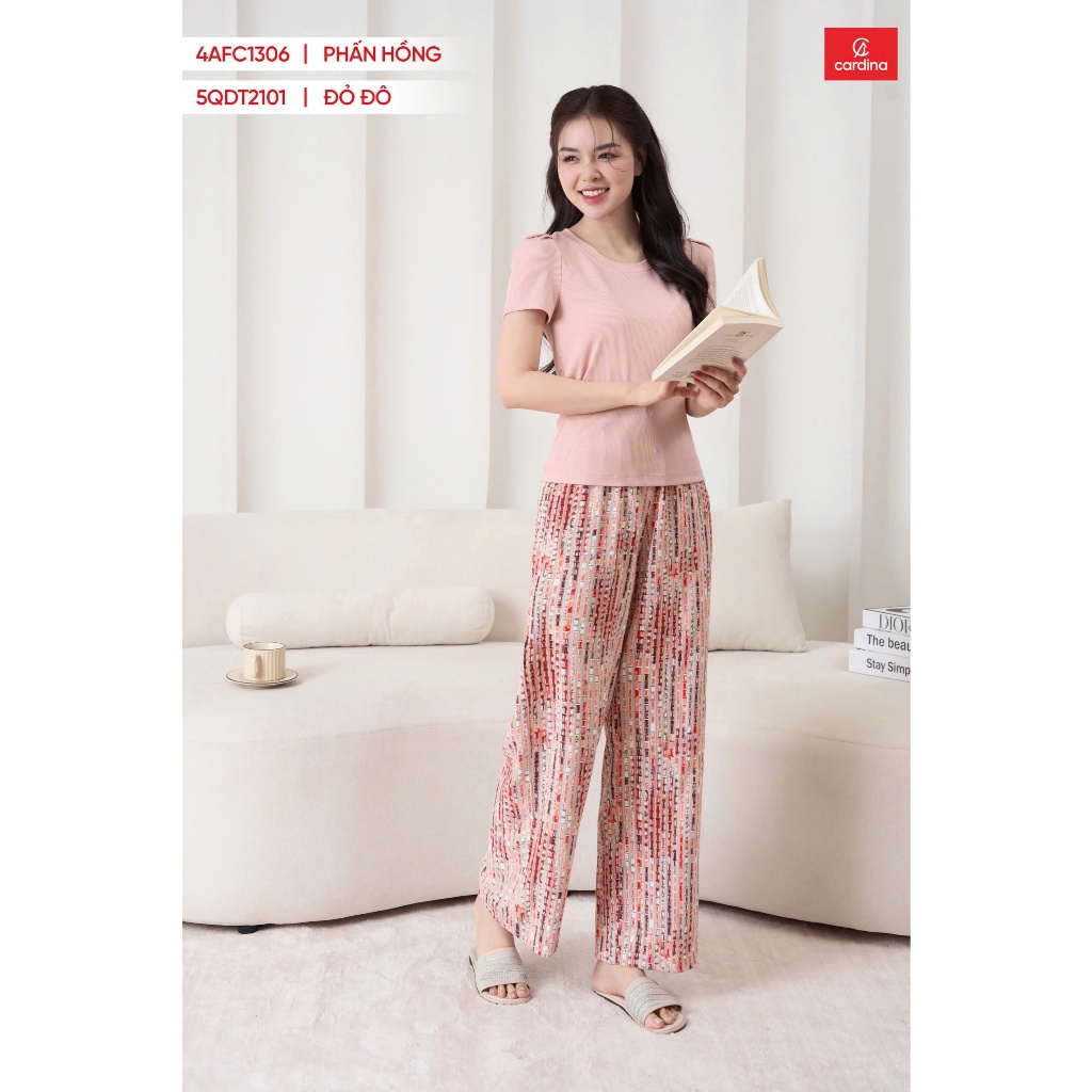 5QDT21 Quần CARDINA chính hãng suông lụa Hàn Châu hoạ tiết co giãn nhẹ thoáng mát
